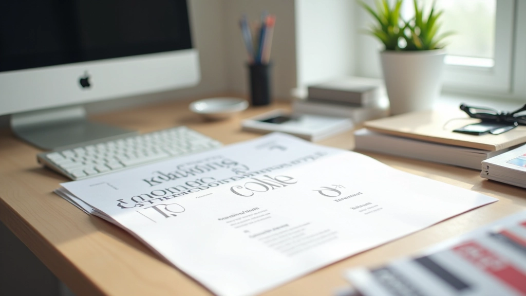 Modern design workspace with typography samples and color palette swatches displayed on desk