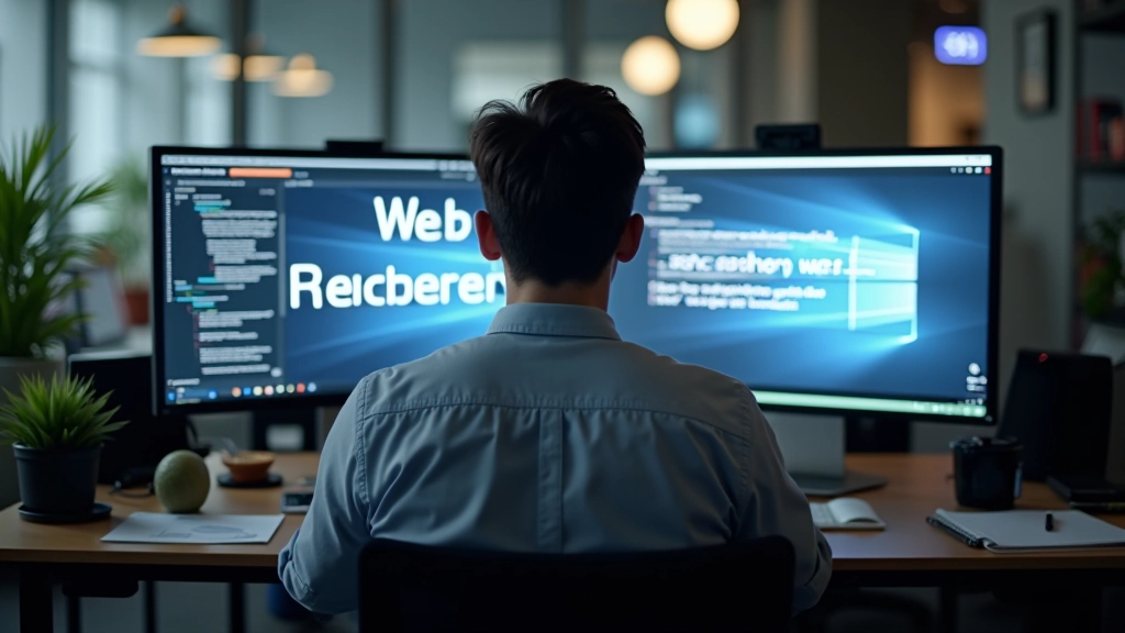 Designer reviewing typography on multiple screens showing desktop and mobile responsive text layouts